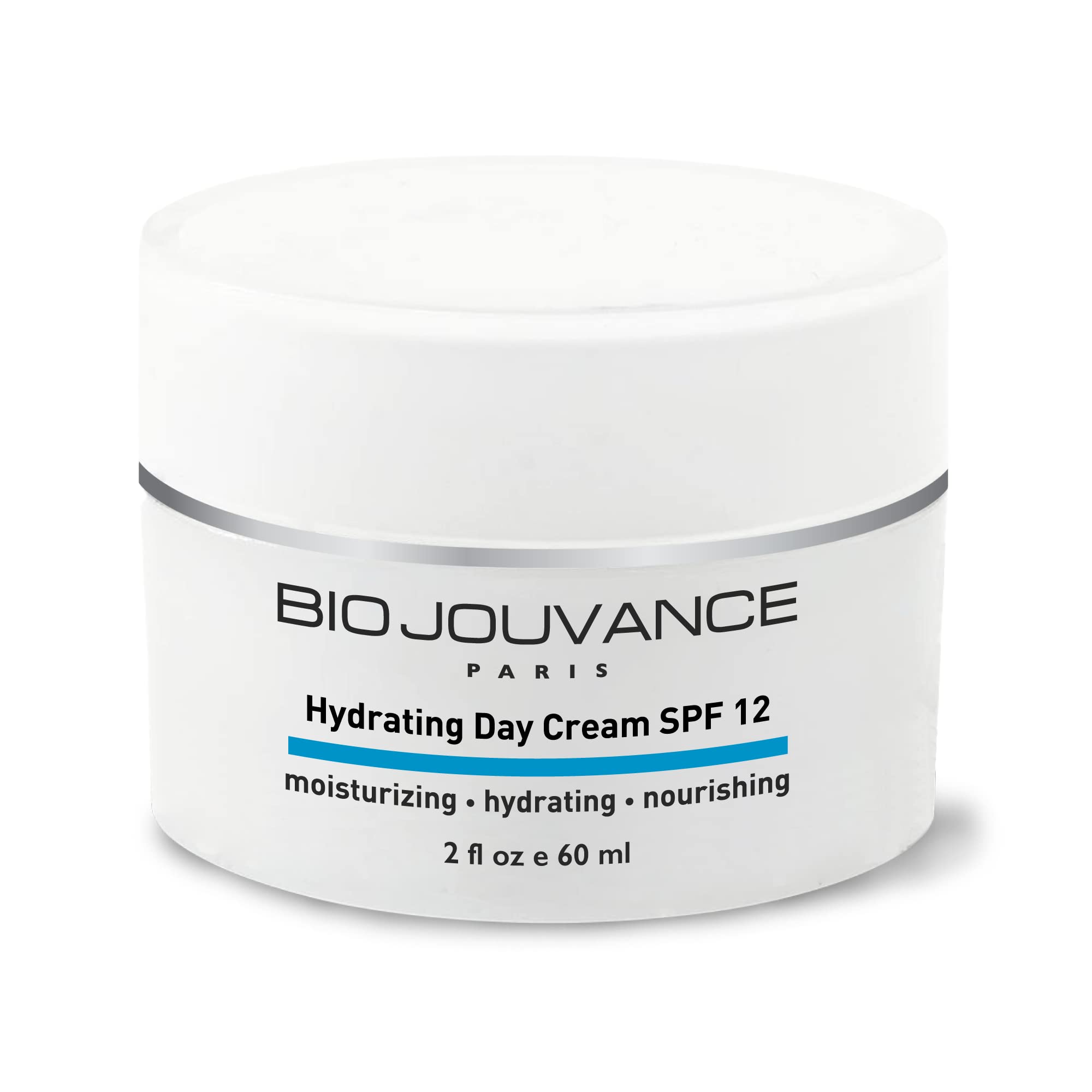 BIO JOUVANCE PARIS hydrating day cream jar close-up shows quick absorption and a lightweight satin finish