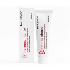 Bio Mystery Retinol 0.1% cream being applied, quick absorption and non-greasy feel.