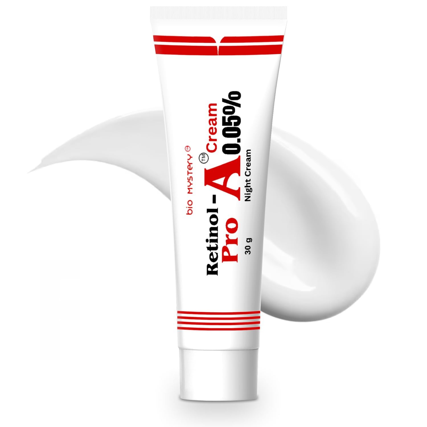 Bio Mystery Retinol Pro 0.05 bottle pouring highlight for overnight skincare.