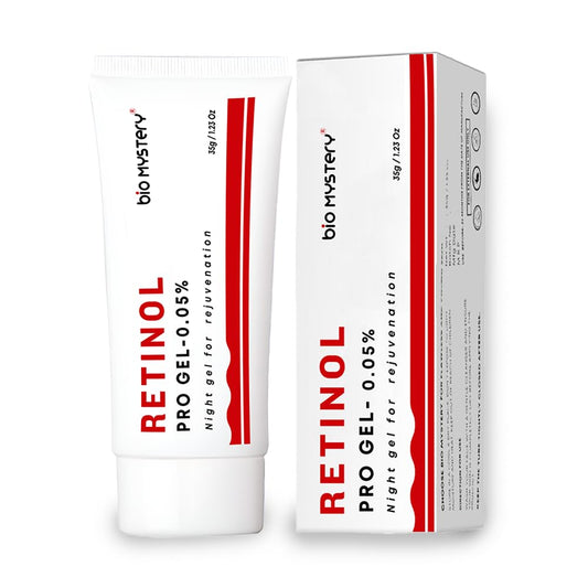 Bio Mystery Retinol Pro Gel 0.05 jar with a non-greasy feel for daily facial care.