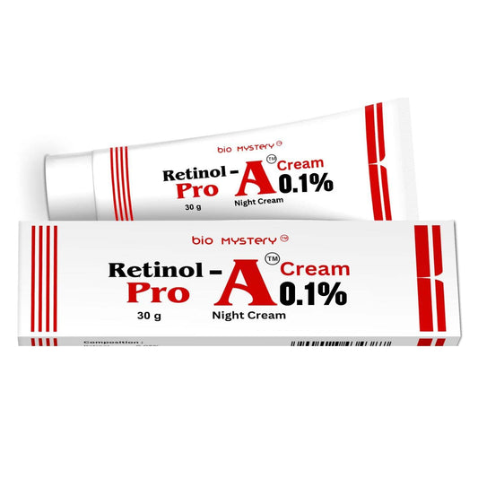 Bio Mystery Retinol Pro Night Cream 0.1 jar with rich texture for overnight hydration.