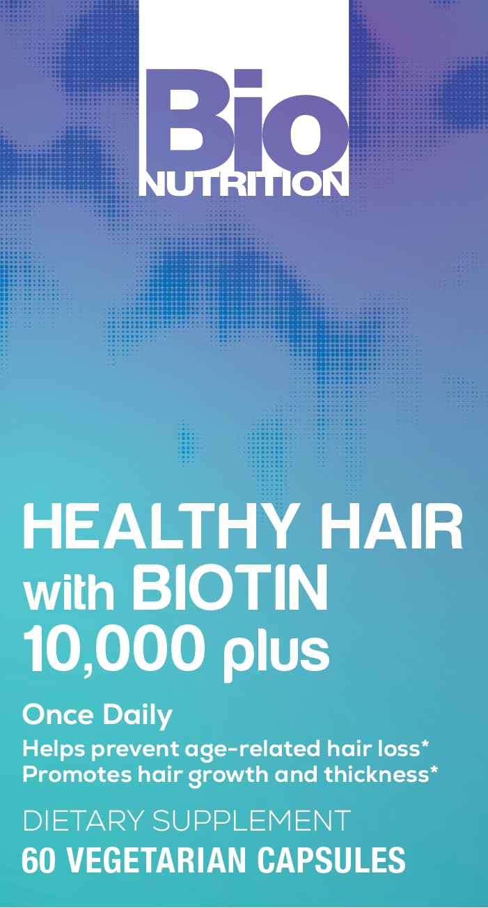 Bio Nutrition Healthy Hair Biotin Vegi-Caps capsules emphasize convenient daily ingestion