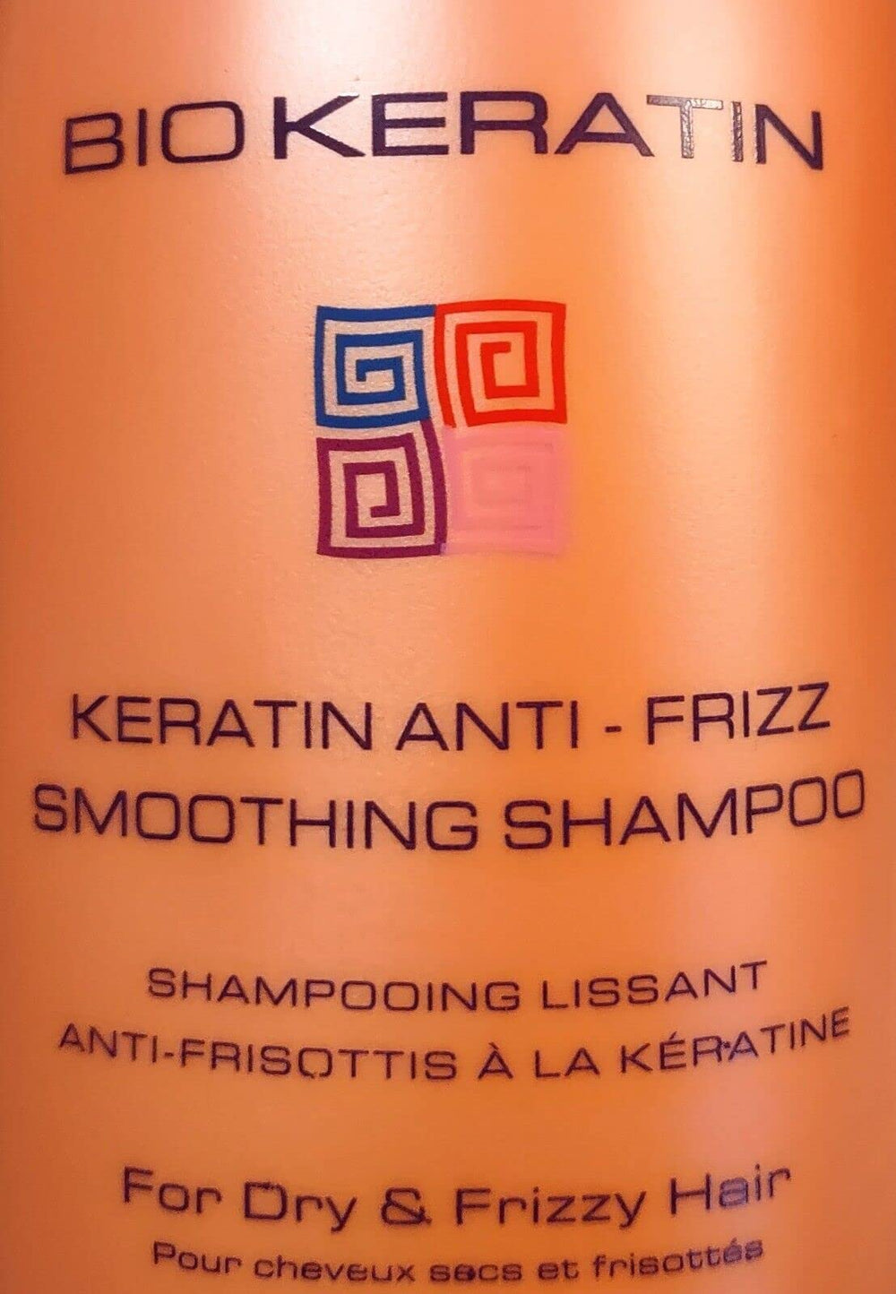 Bio PureOils Keratin Anti-Frizz Shampoo bottle—color-safe, sulfate-free, for smoother, manageable hair.