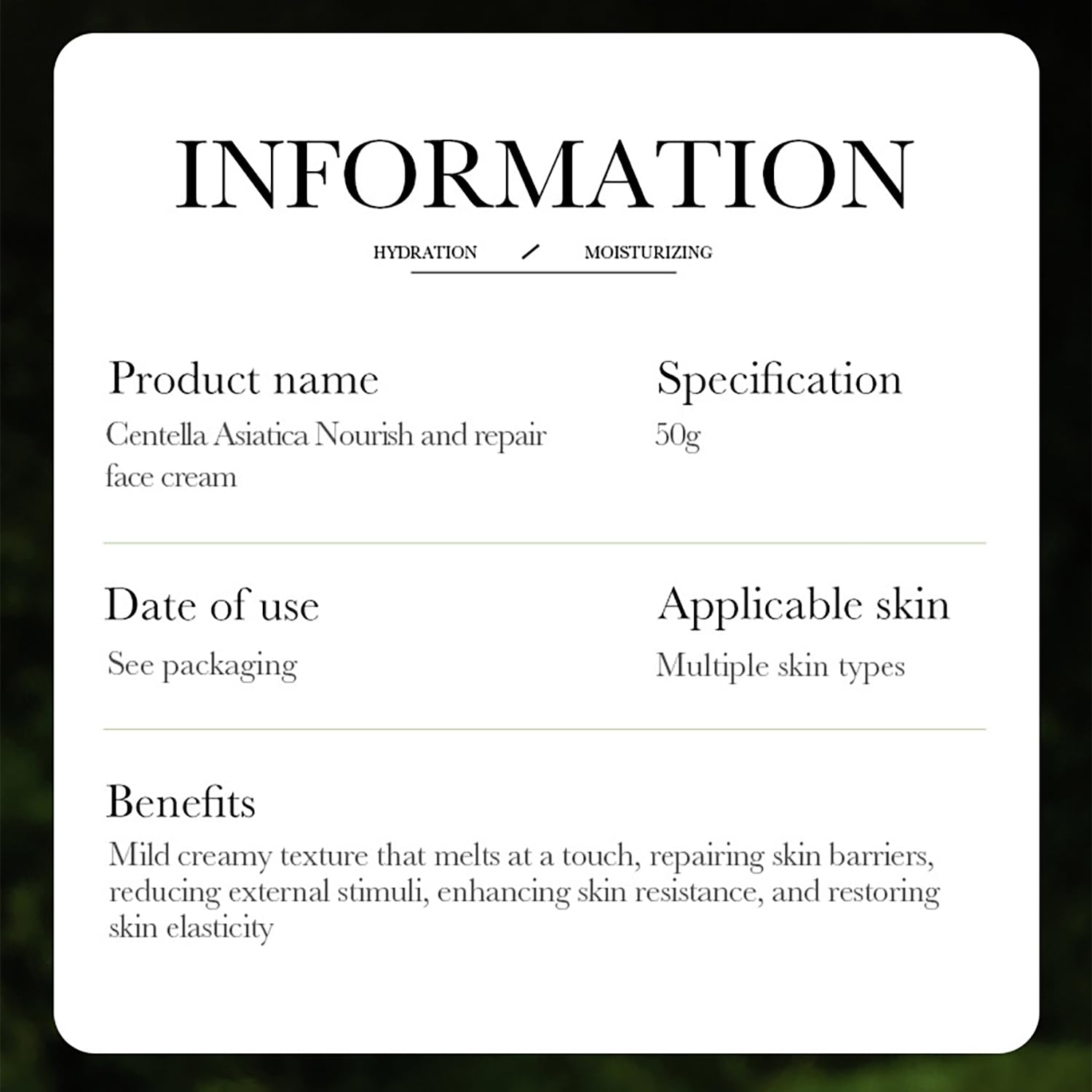 BIOAQUA Centella Asiatica Nourish Repair daily use for firming and moisture balance.