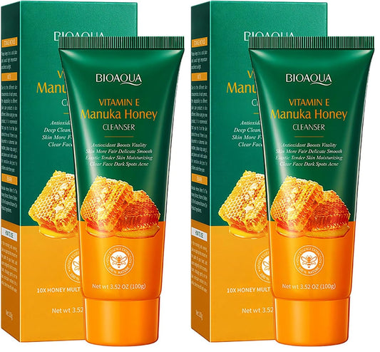BIOAQUA Manuka Honey Cleanser foam closeup showing rich lather for gentle cleansing.
