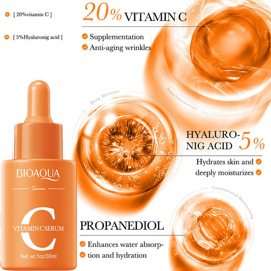 BIOAQUA Vitamin C Serum dropper close-up demonstrates precise application