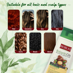 BIOBLAS Argan Oil & Organic Olive Oil Shampoo amber bottle conveys premium quality and care.