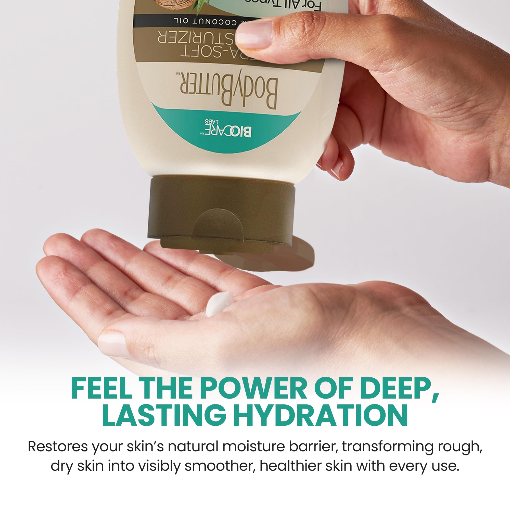 Biocare Labs Moisturizing Body Butter applied to skin for quick hydration.