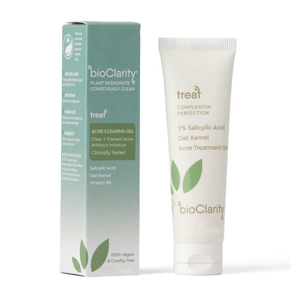 BioClarity gel demonstrates 2% salicylic acid for pore-clearing action.