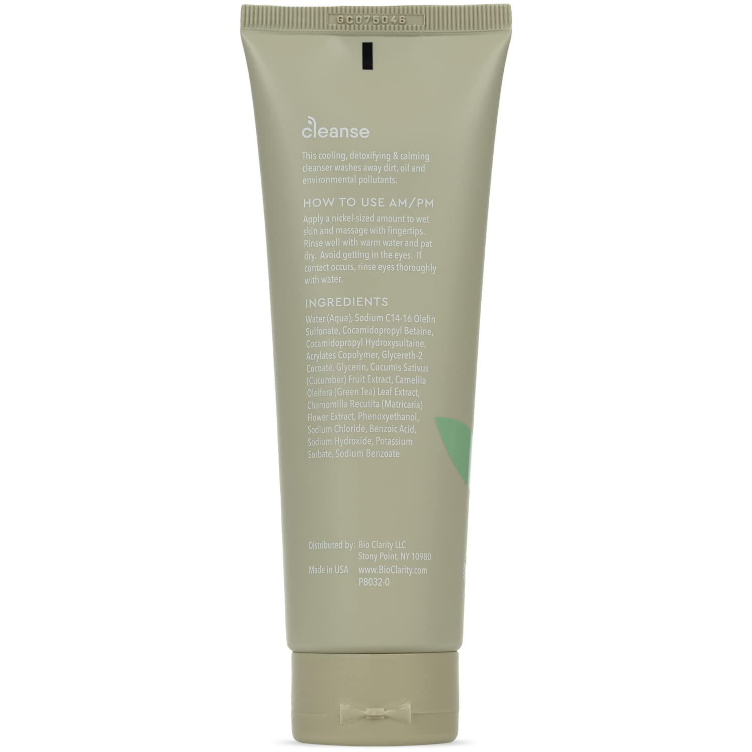 BioClarity face cleanser packaging box close-up with eco-friendly branding.
