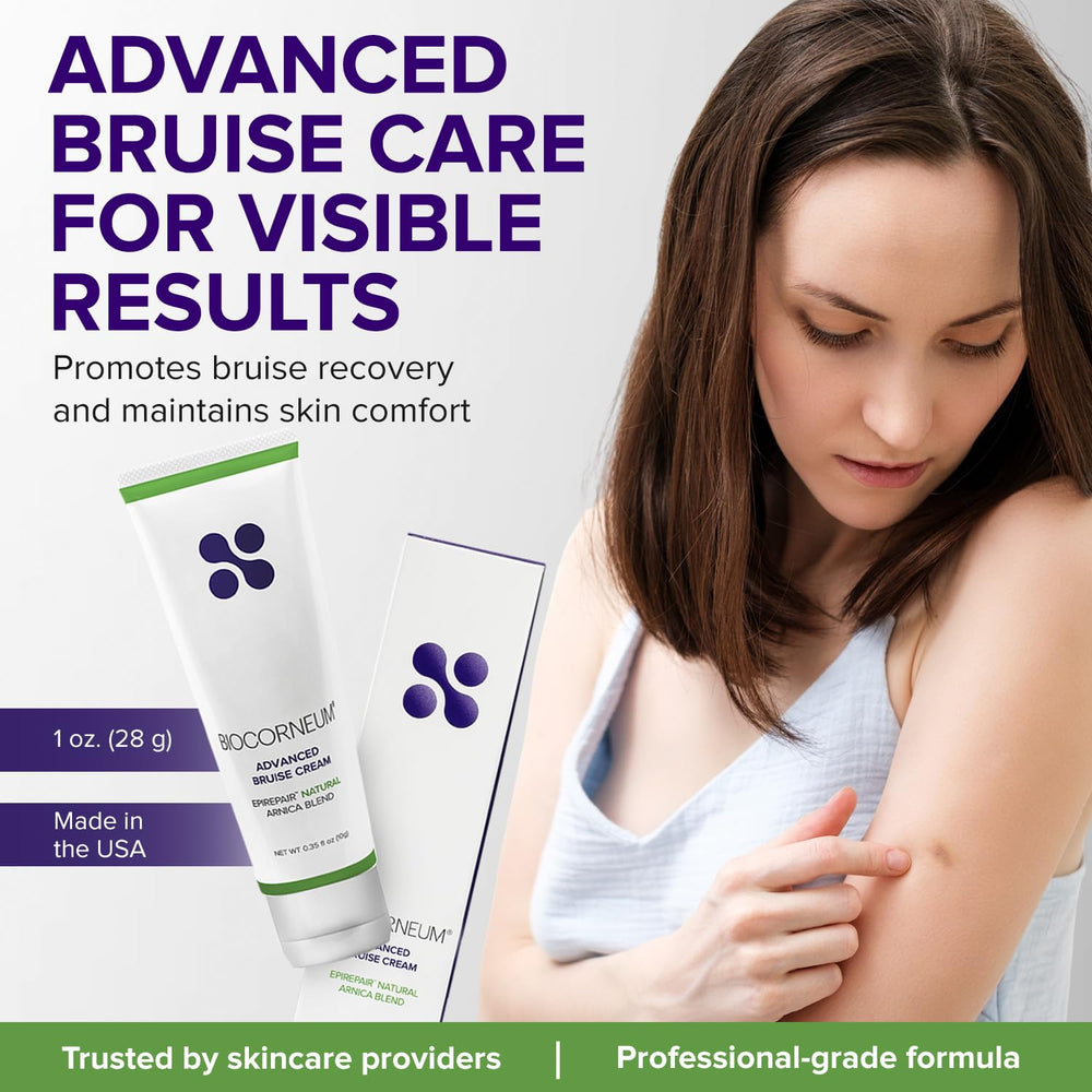 BIOCORNEUM Advanced Bruising Cream 1oz tube spread shows easy rub-in application.