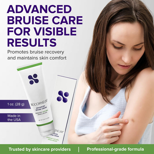 BIOCORNEUM Advanced Bruising Cream 1oz tube spread shows easy rub-in application.