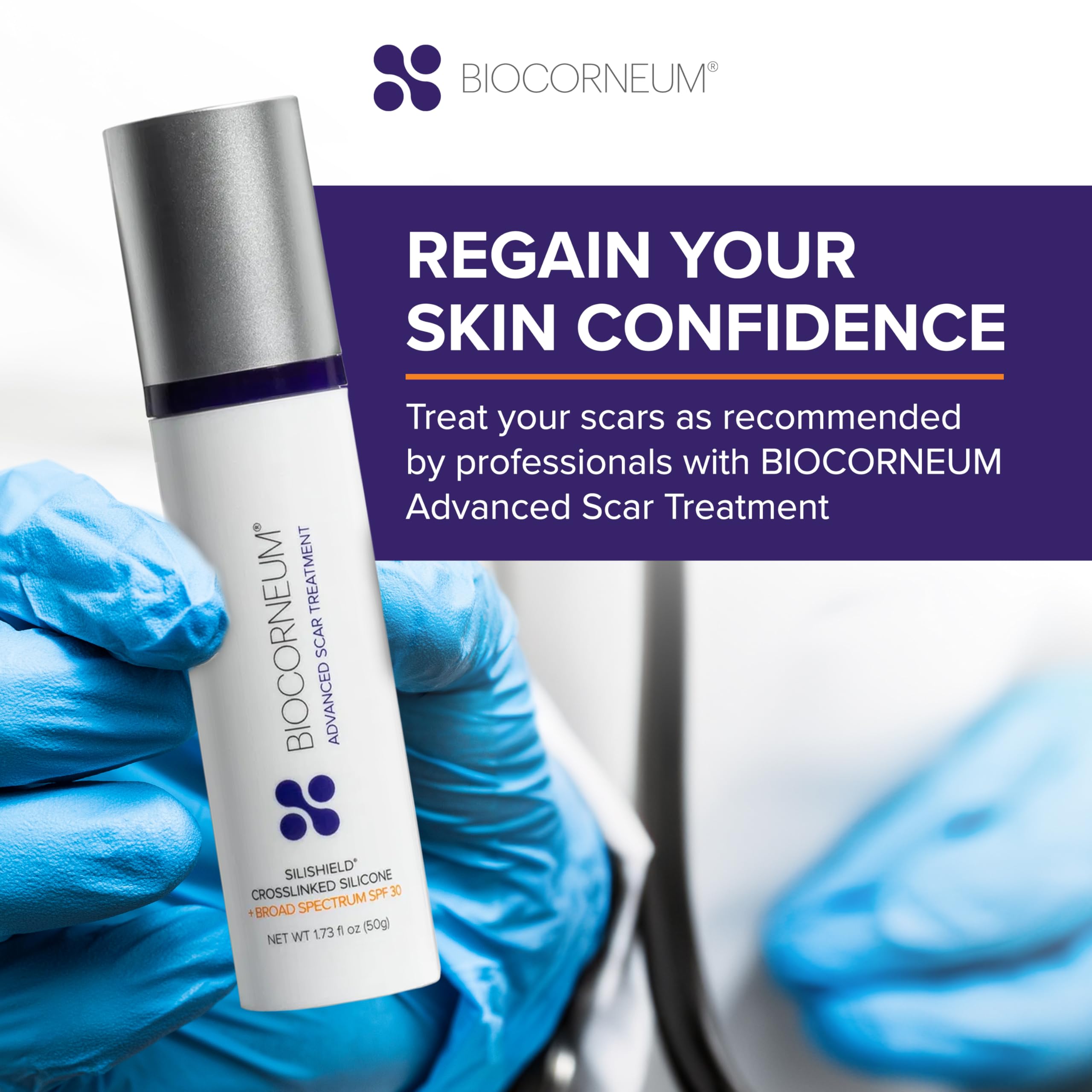 Biocorneum USA-made scar gel branding on packaging.
