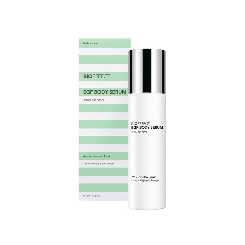 BIOEFFECT EGF Body Serum bottle closeup for daily hydration.