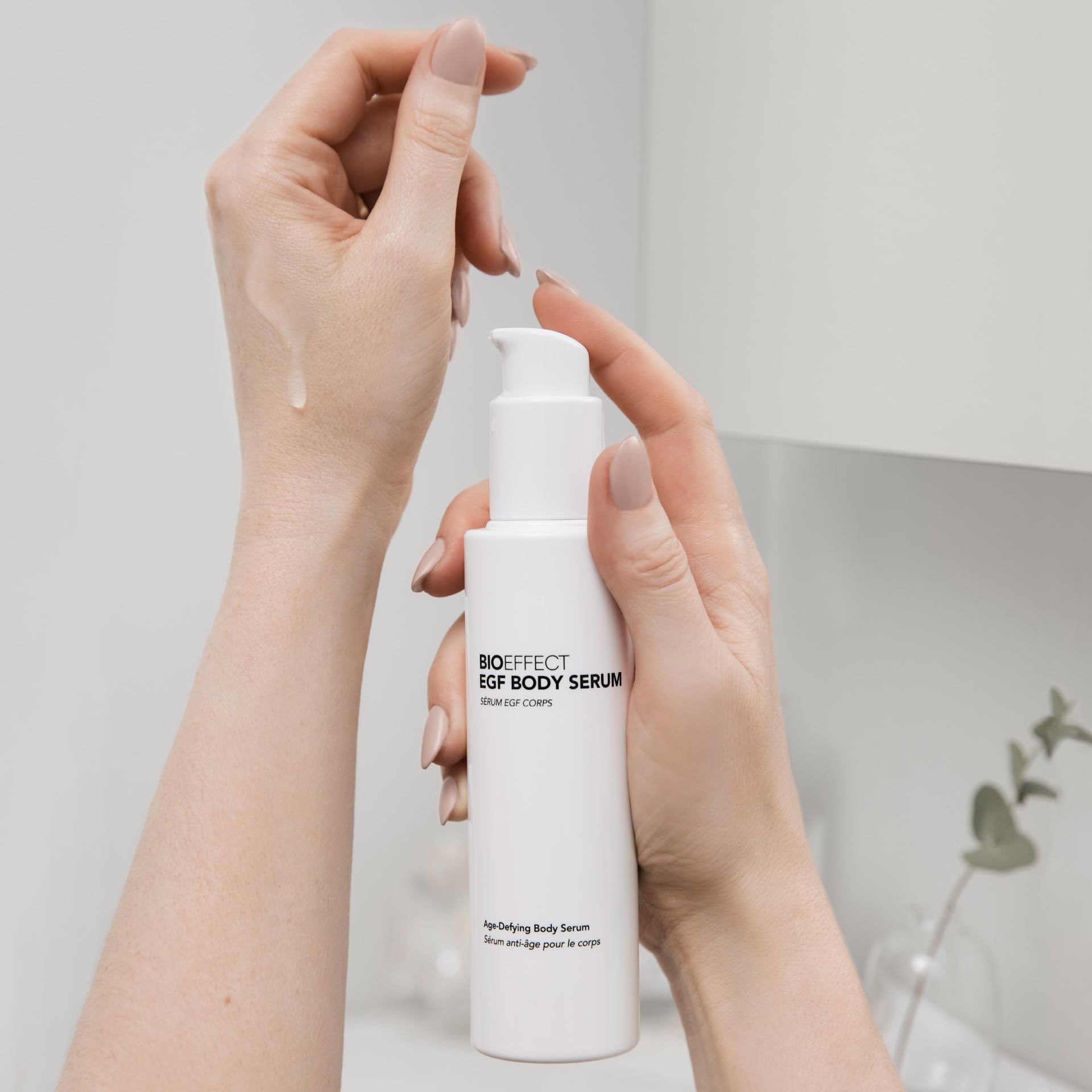 BIOEFFECT EGF Body Serum skin closeup reveals smooth texture.