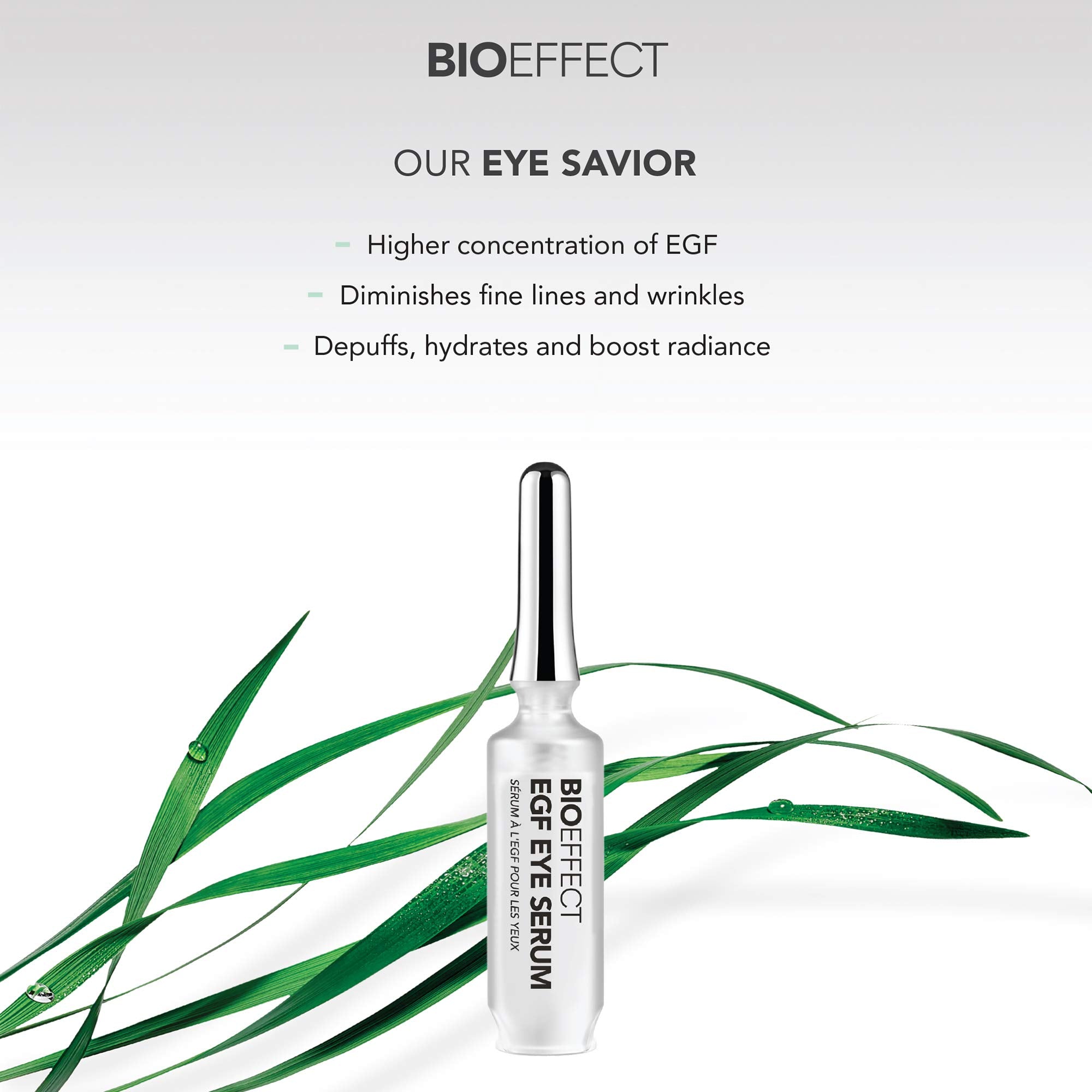 Packaging box of Bioeffect EGF Eye Serum highlights eco-friendly design.