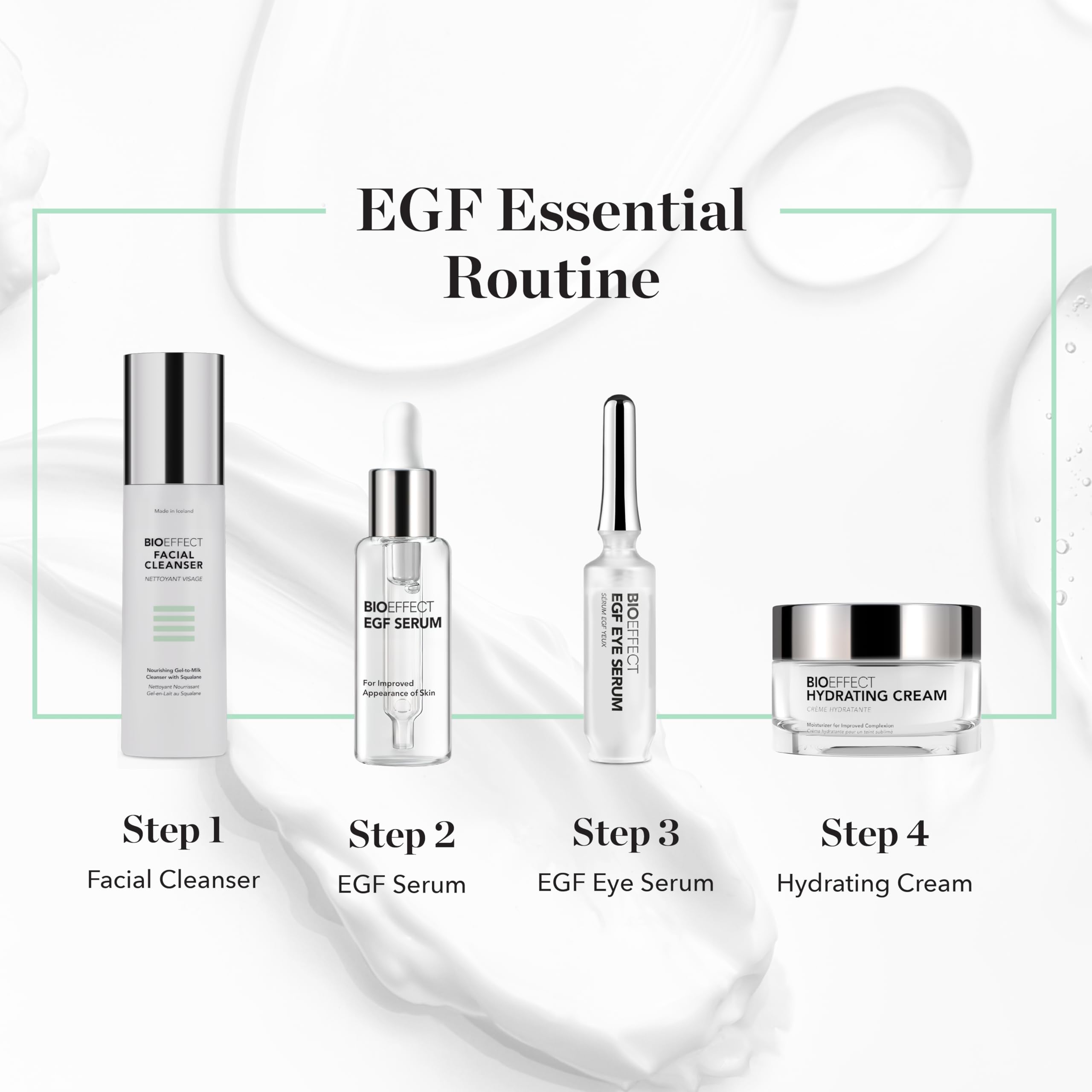 Bioeffect EGF Serum night routine setup suggests hydrating finish.