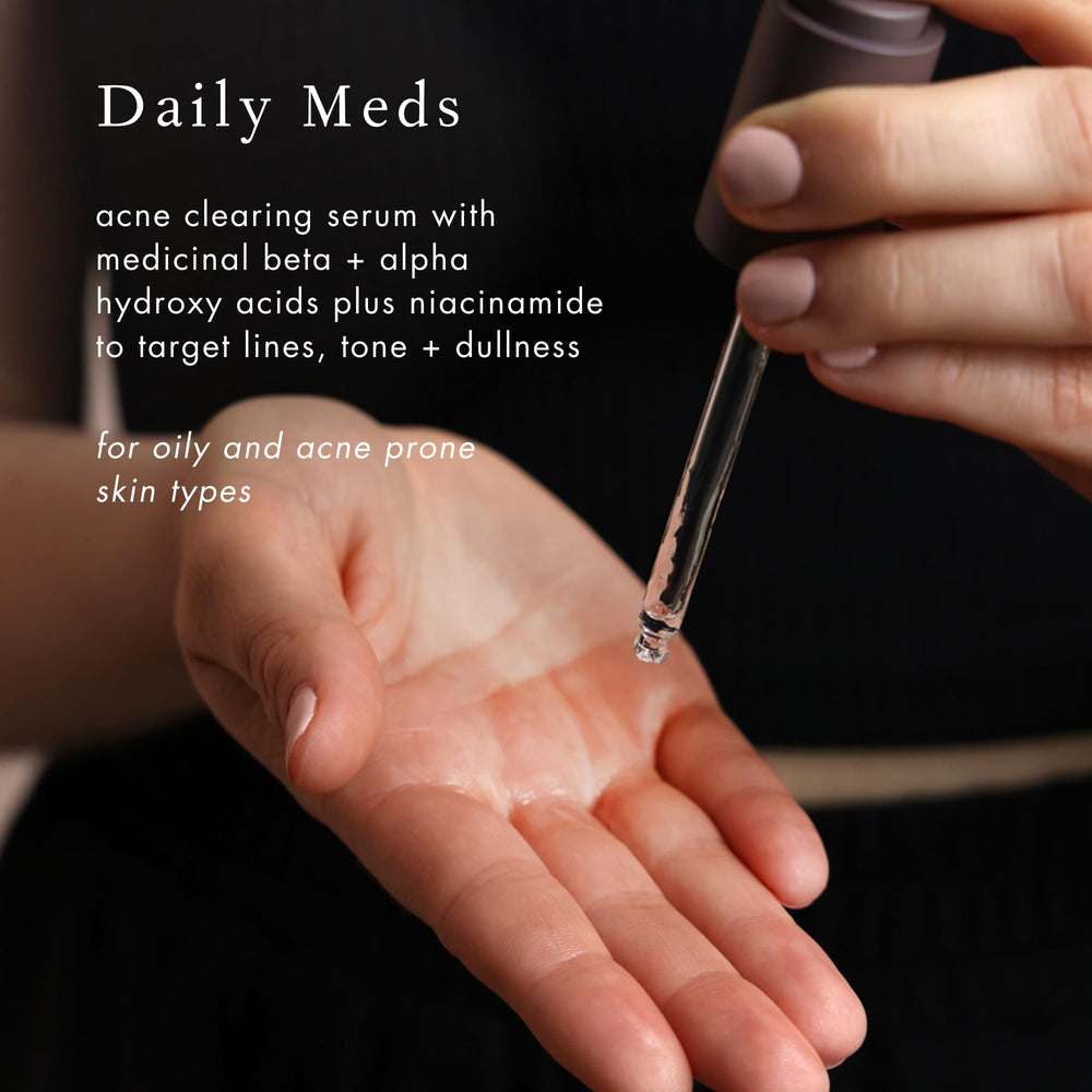 Bioelements Daily Meds in a morning routine for clearer skin.