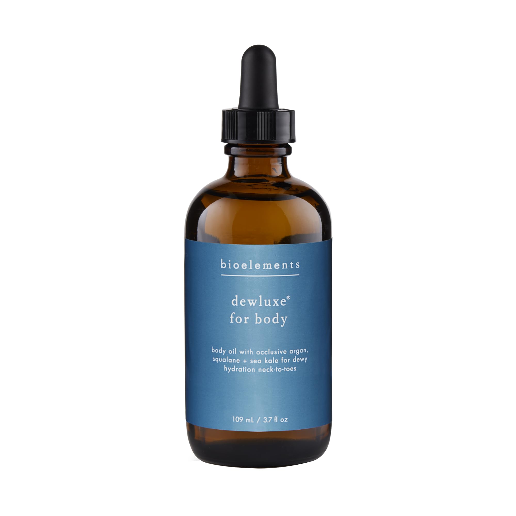 Bioelements Dewluxe Body Oil bottle close-up highlighting luxe hydration for smooth, nourished skin