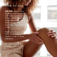 Bioelements Dewluxe Body Oil application scene illustrating massage on arms and legs
