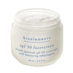 Bioelements FaceScreen SPF 50 bottle pour provides daily antioxidant protection.