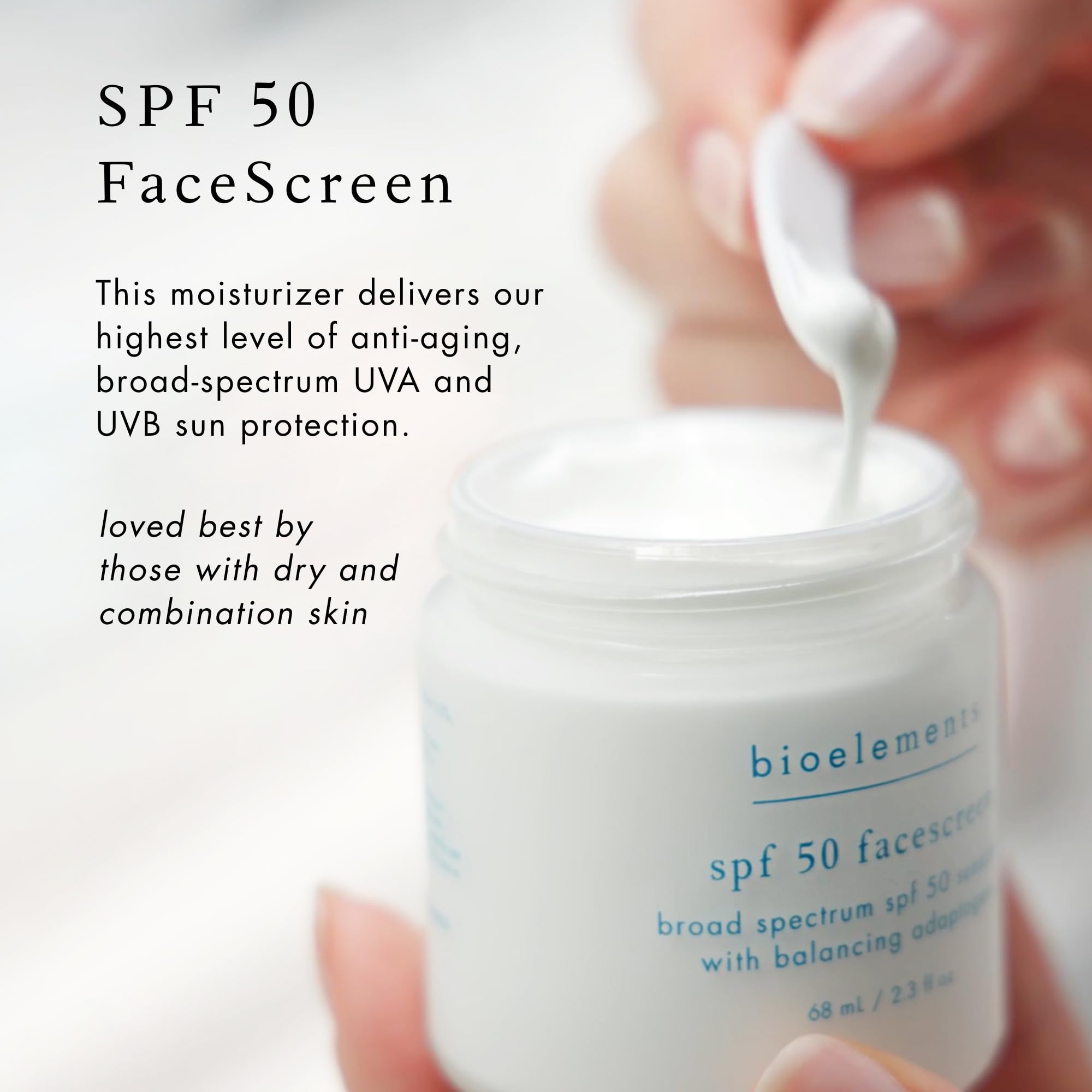 Bioelements FaceScreen SPF 50 application under makeup for a smooth base.