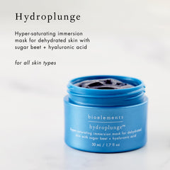 Bioelements Hydroplunge application on the face demonstrates quick hydration for a refreshed look.