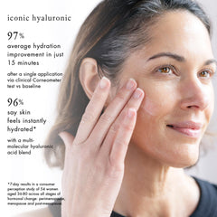 Bioelements Iconic Hyaluronic Serum being applied to the face for daily moisture.