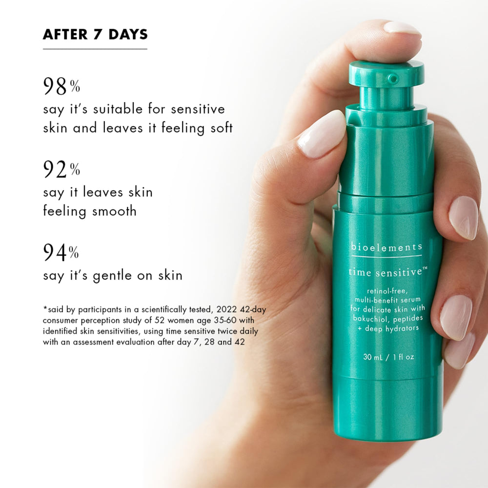 Bioelements Time Sensitive swirl texture highlights lightweight hydration for all skin types.