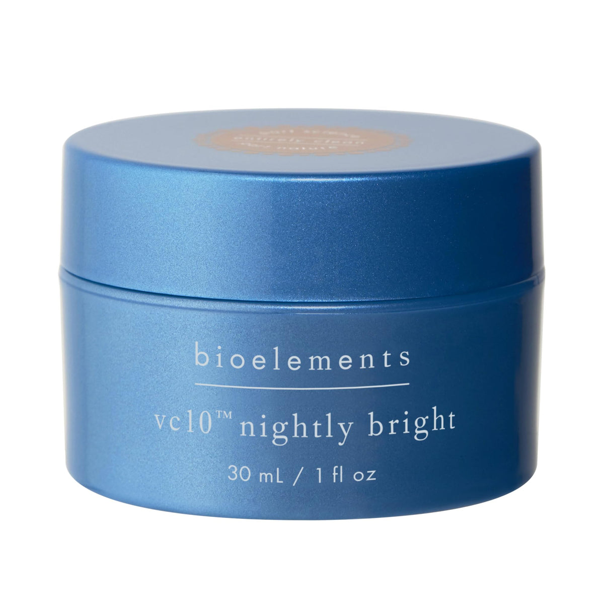 Bioelements vc10 Nightly Bright cream jar showing whipped texture for radiant skin