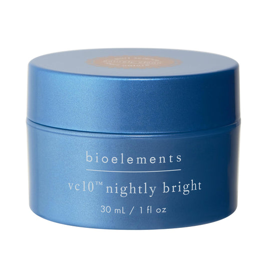 Bioelements vc10 Nightly Bright cream jar showing whipped texture for radiant skin