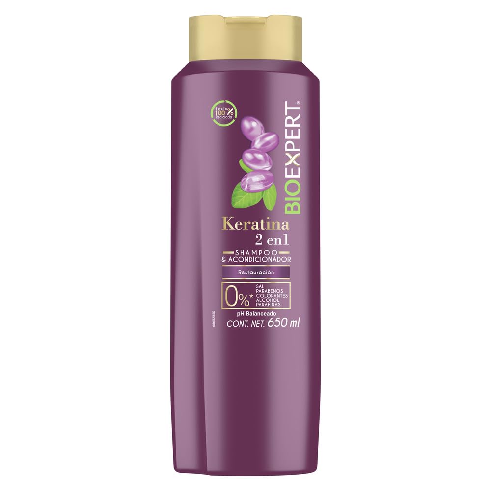 Bioexpert Keratin 2in1 bottle front, showcasing versatile hair cleansing and conditioning