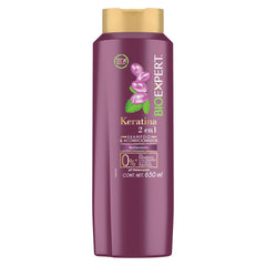 Bioexpert Keratin 2in1 bottle front, showcasing versatile hair cleansing and conditioning