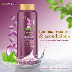 Bioexpert Keratin 2in1 ingredients panel shows natural-origin components