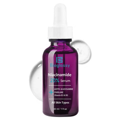 Bioglossy Niacinamide Serum bottle showing 20% concentration for brightening.