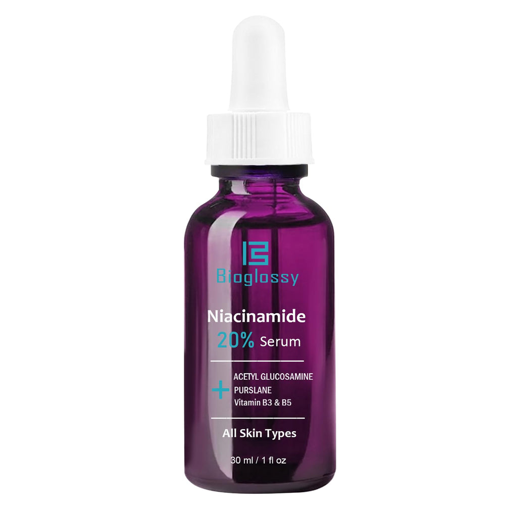 Bioglossy Niacinamide Serum sleek bottle close-up with premium look.
