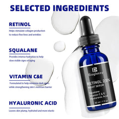 Bioglossy retinol serum on nightstand for smoother mornings.