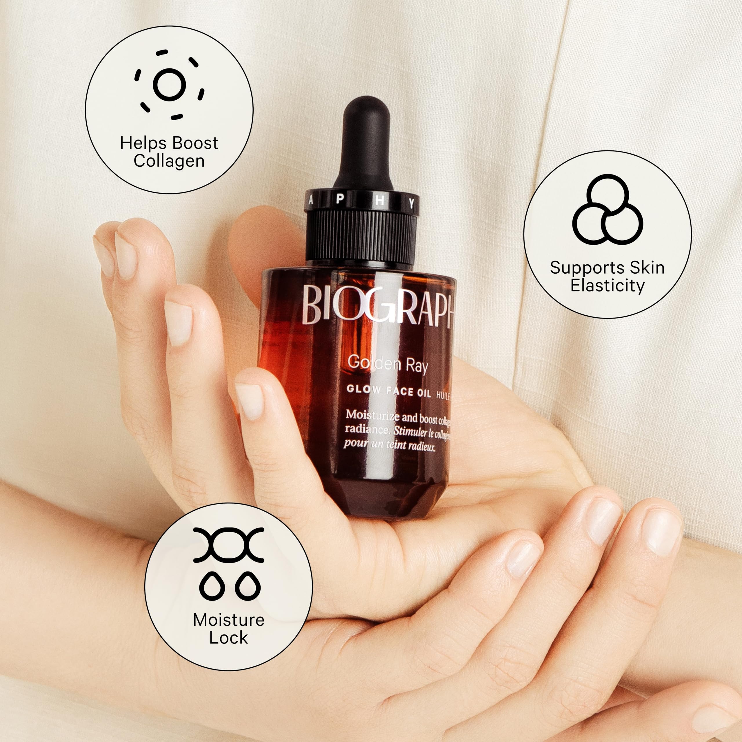 Biography Ingredient list close-up highlights natural, renewably sourced oils.