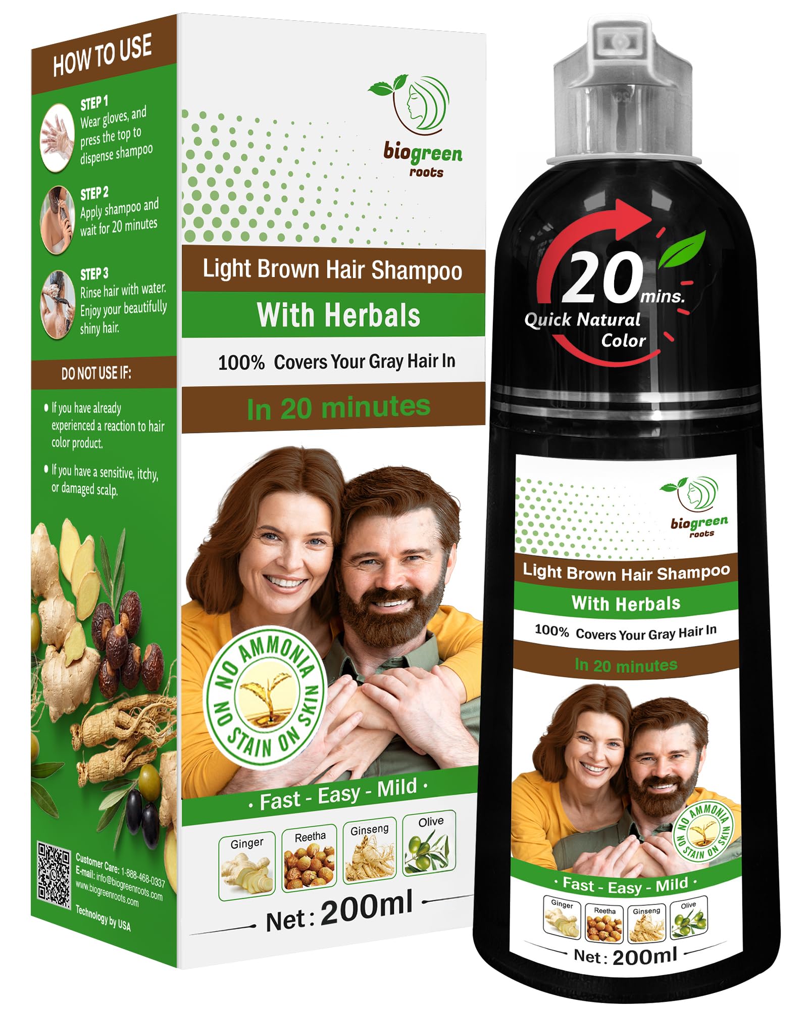 BIOGREEN ROOTS ammonia-free bottle dye shampoo for at-home color
