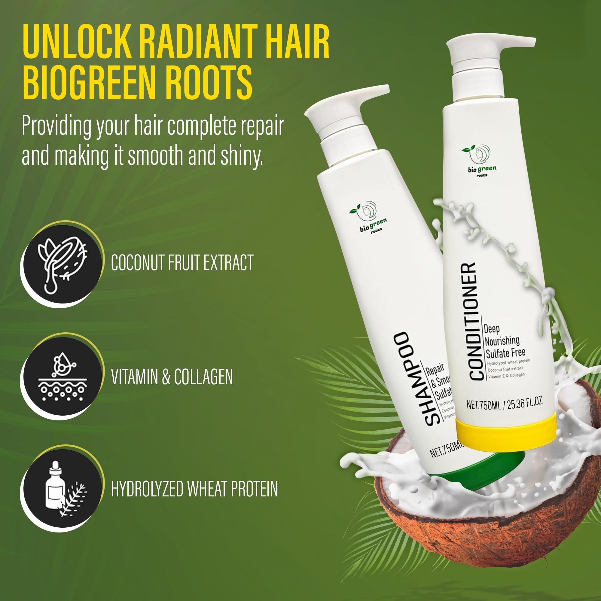 BIOGREEN ROOTS conditioner bottle application for deep hydration and detangling