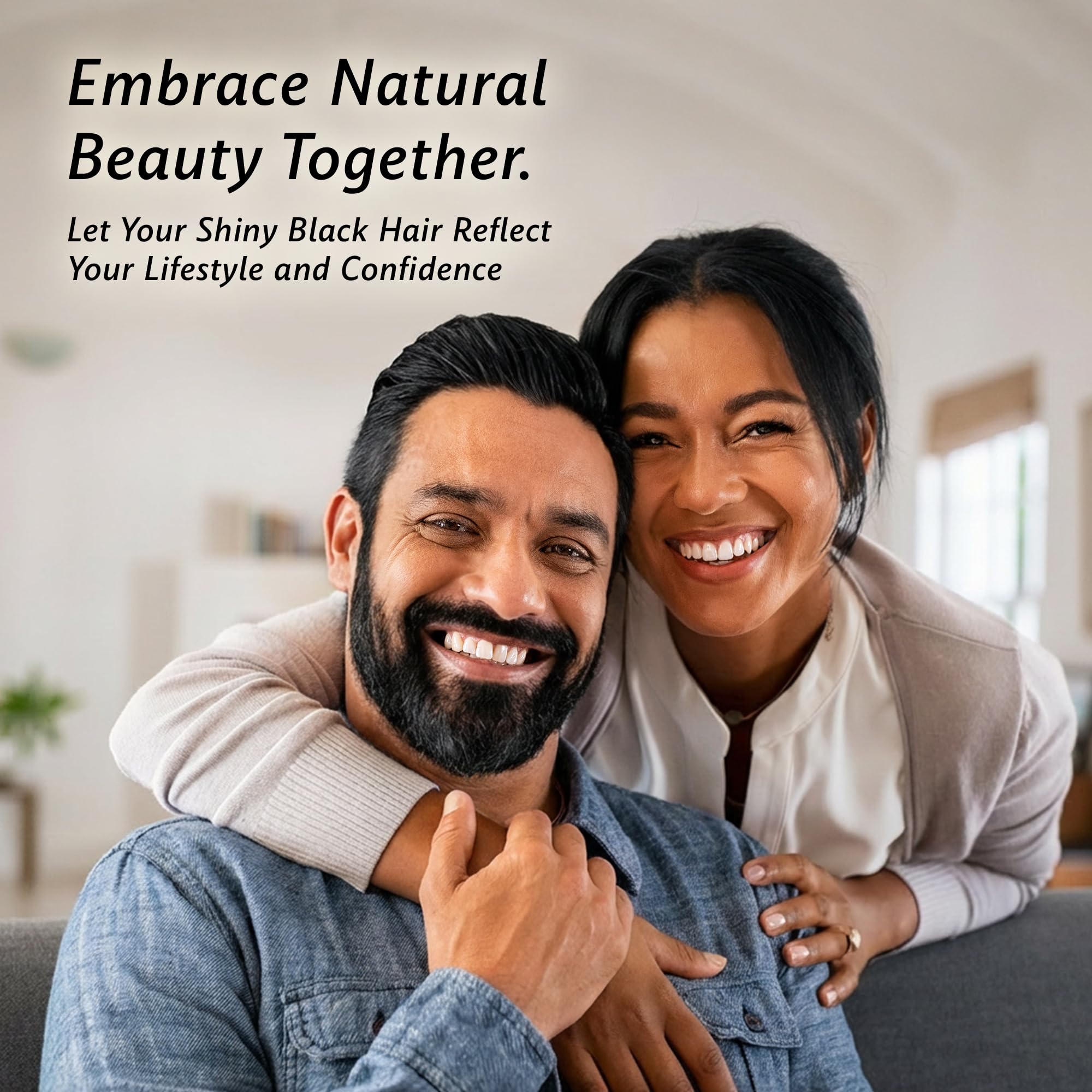 BIOGREEN ROOTS finished hair displays natural black color and healthy shine.
