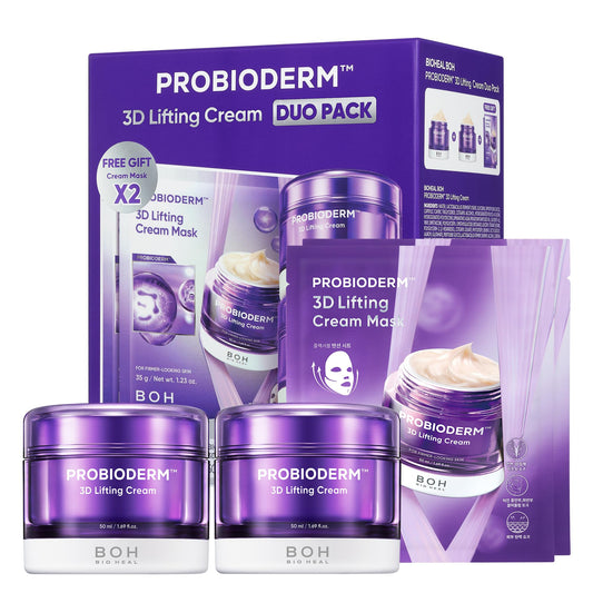 BIOHEAL BOH Probioderm 3D lifting cream jar demonstrates firming care for facial contours.
