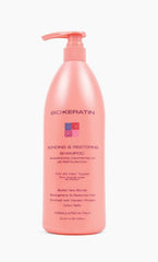 Biokeratin Bio Keratin Bonding & Restoring Shampoo bottle promotes bond repair for stronger hair