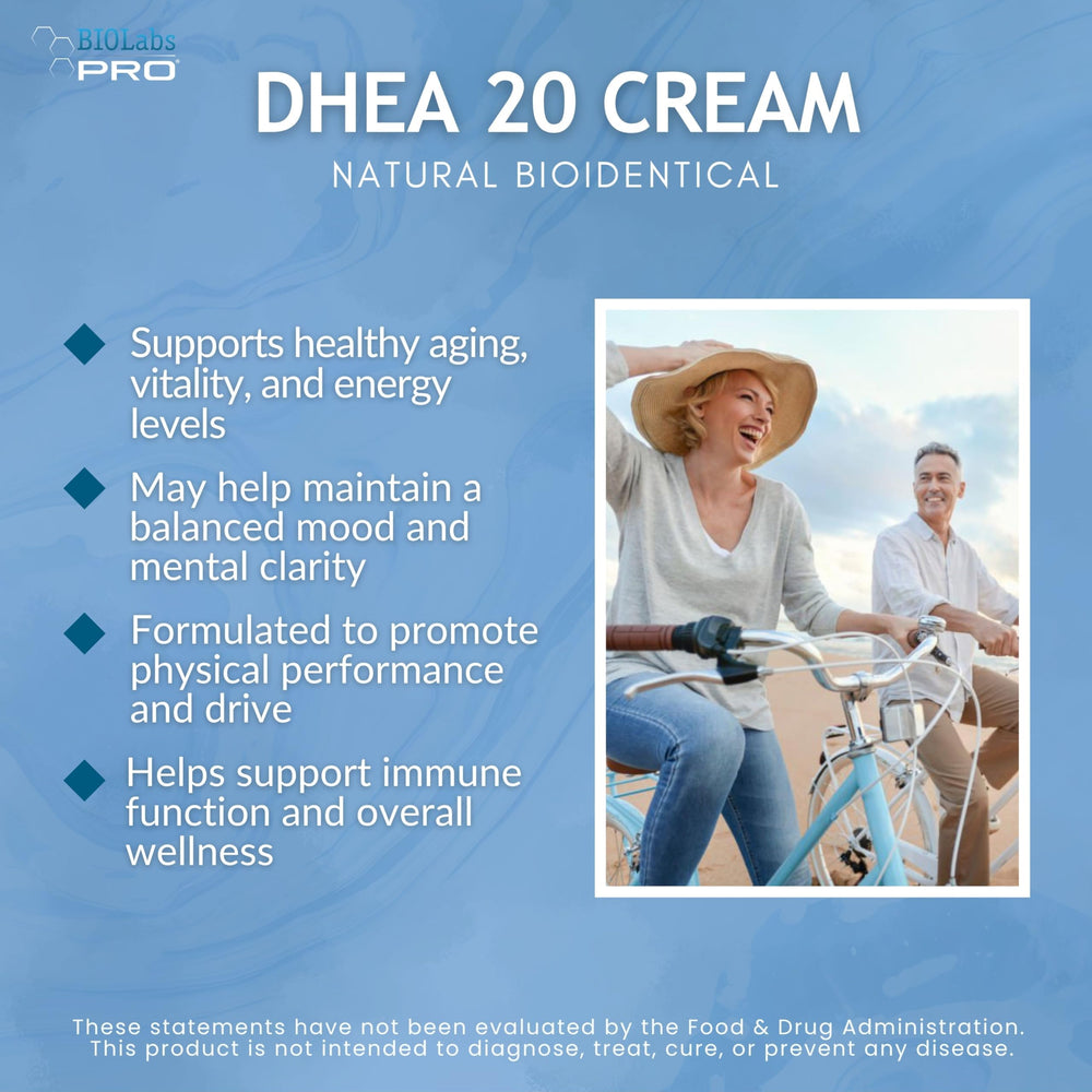 BIOLABS PRO Dhea Cream pump-dispense close-up shows smooth texture for fast absorption