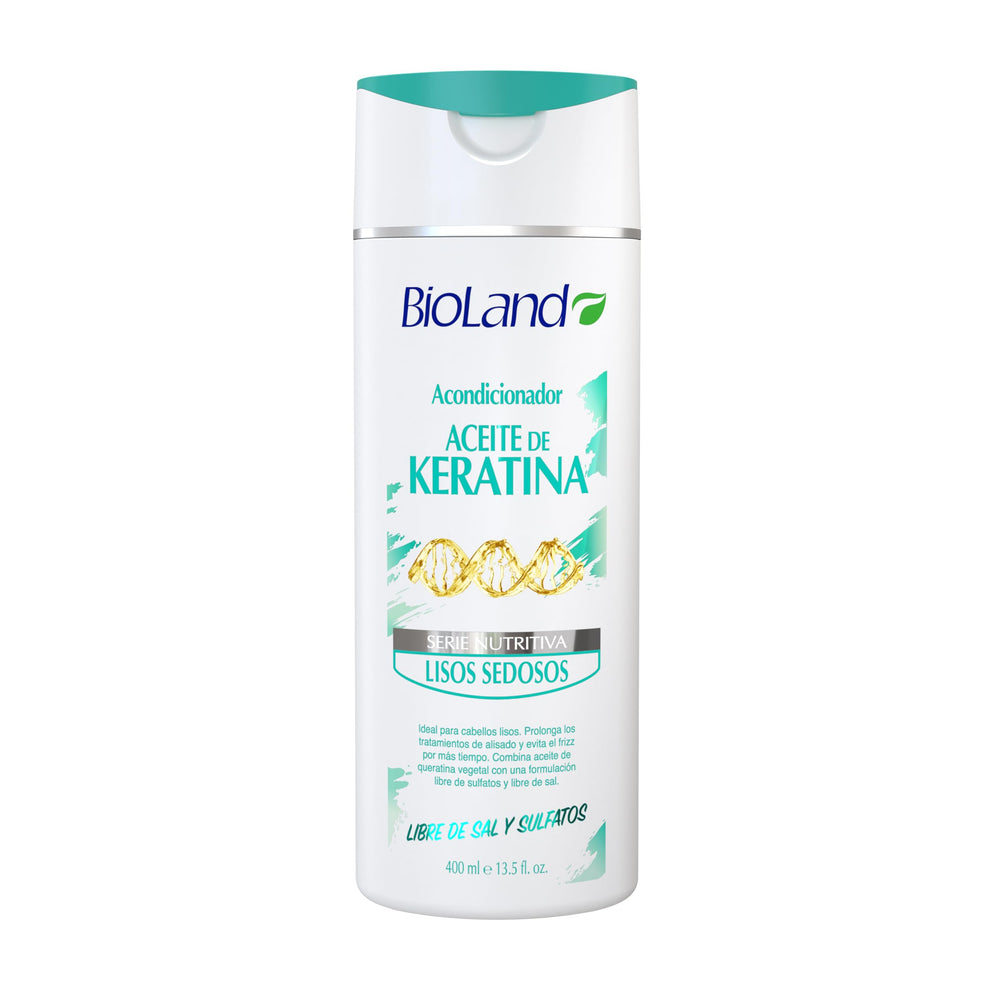 Bioland Keratin Oil Conditioner bottle highlights ultra-concentrated formula for treated hair.