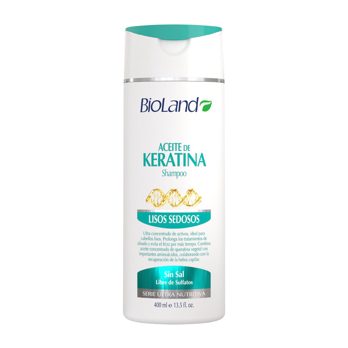 Bioland Keratin Oil Shampoo bottle shows ultra-concentrated formula for treated hair.