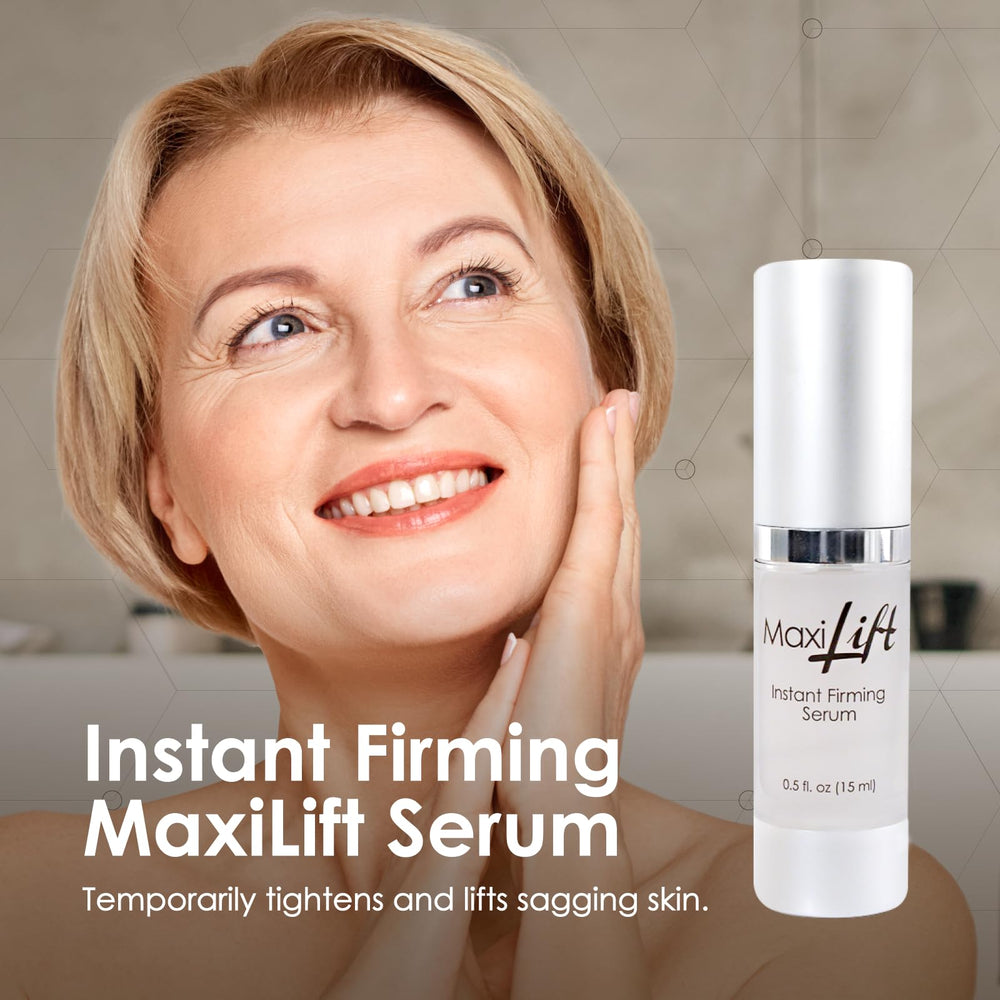 BioLogic Solutions MaxiLift Serum application on the face for quick smoothing.