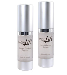 BioLogic Solutions MaxiLift Serum bottle, showcasing compact two-pack packaging for quick firming.