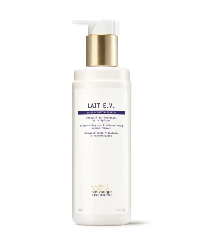 Biologique Recherche Lait E.V makeup remover bottle, gentle hydrating cleansing for very dry skin