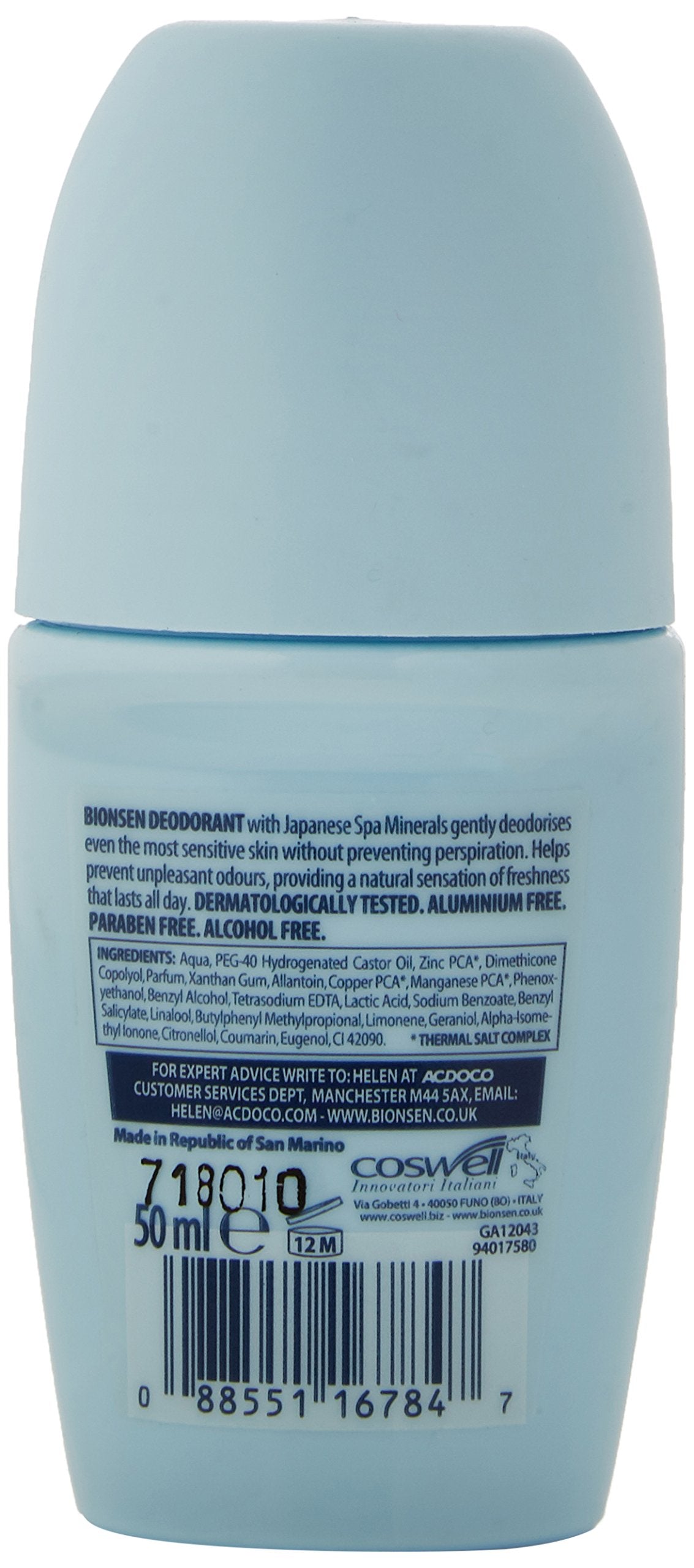 Bionsen roll-on deodorant 50ml close-up bottle for easy smooth application